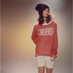 Wildfox XS Cheers Sweater Distressed Knit Pullover